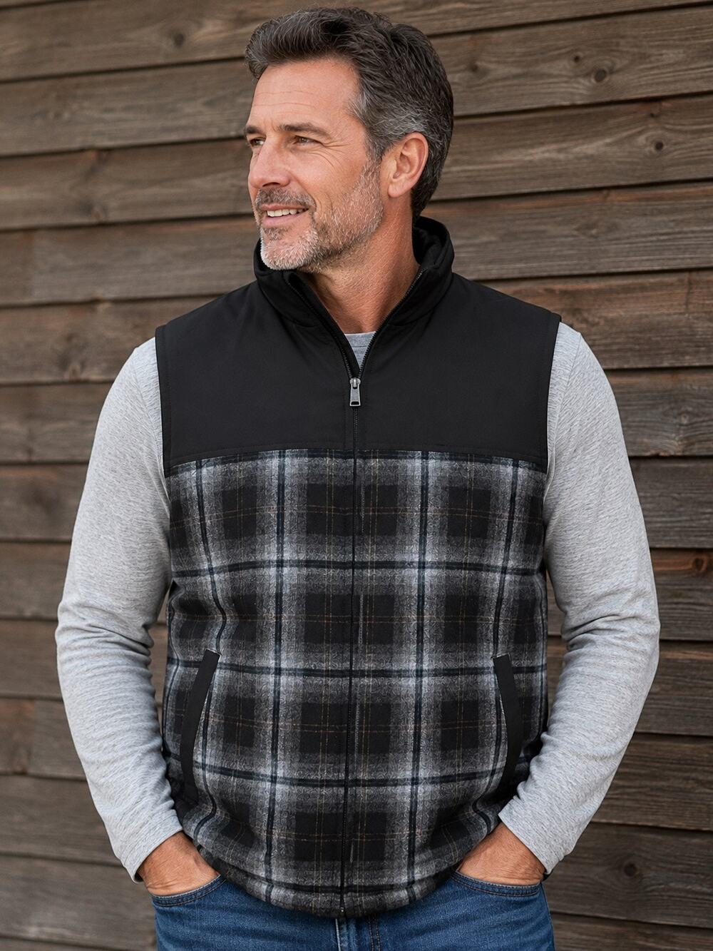 Men's Pendleton Sleeveless Vest Wool Blend Black Plaid Size Medium NWT Full Zip